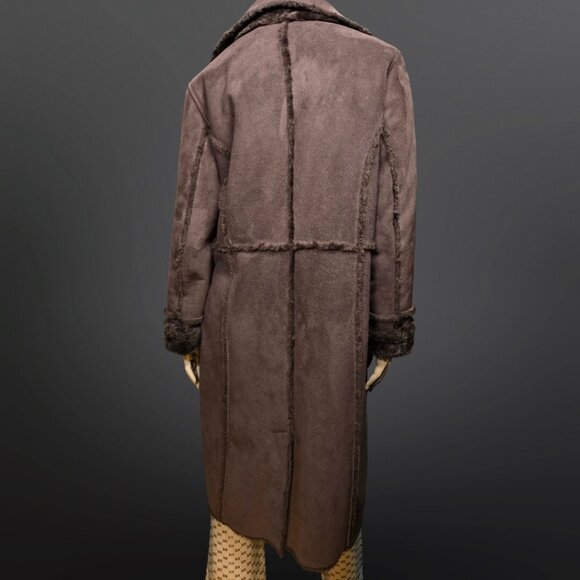 Y2K Penny Lane Coat Size l Boho Brown Faux Suede Brown Faux Fur 3/4 Length - Picture 7 of 11